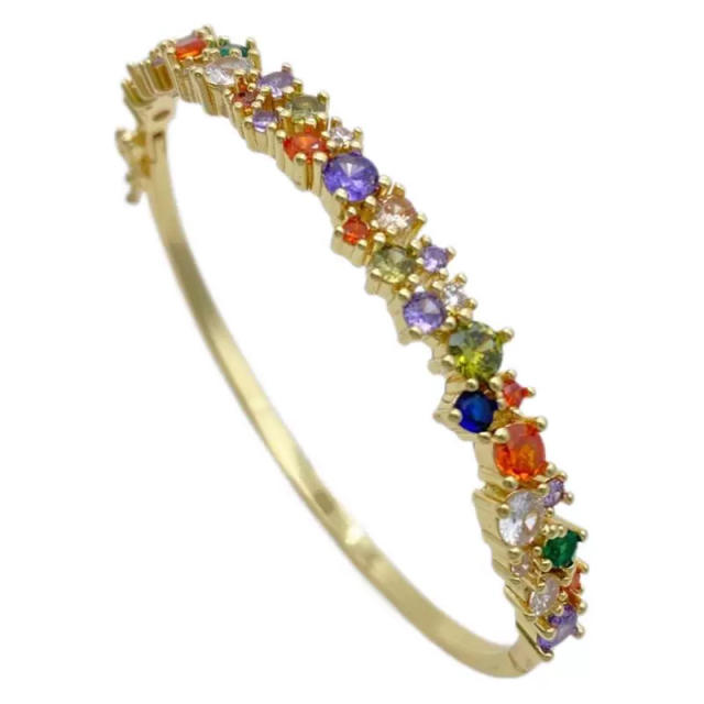 Delicate rainbow cz gold plated copper bangle