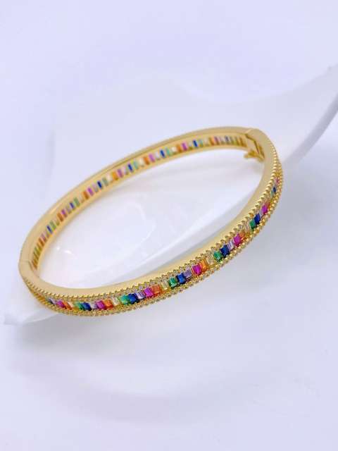Delicate rainbow cz setting gold plated copper bangle
