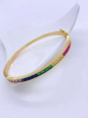 Delicate rainbow cz setting gold plated copper bangle