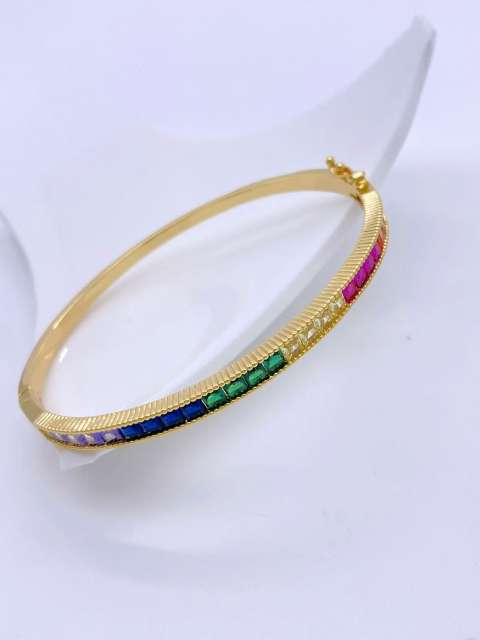 Delicate rainbow cz setting gold plated copper bangle