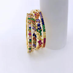 18KG rainbow cubic zircon gold plated copper women bangle