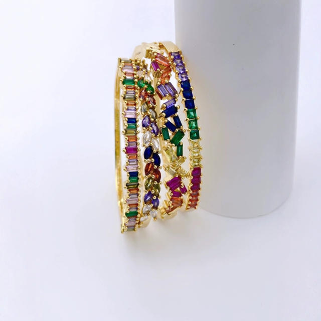 18KG rainbow cubic zircon gold plated copper women bangle