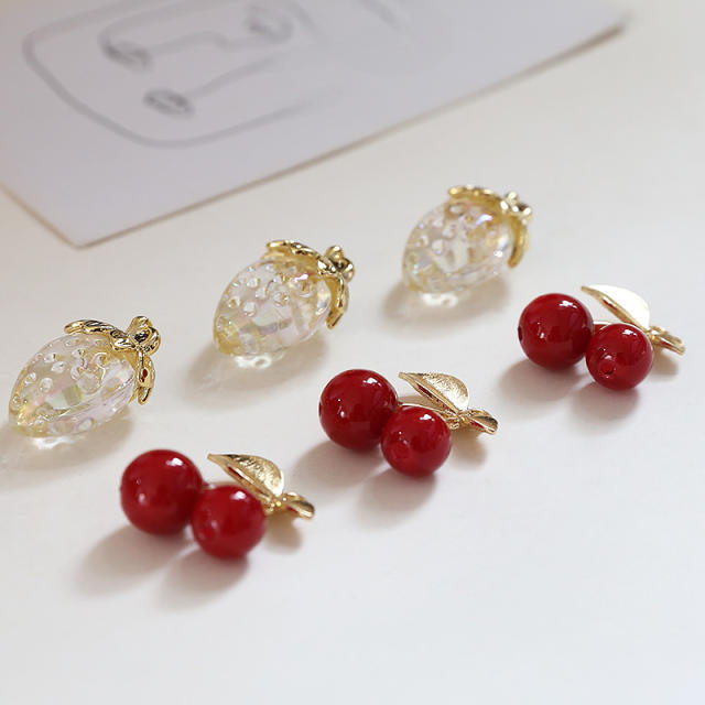 Cute White Translucent Strawberry Red Cherry Fruit Pendant diy Handmade Jewelry 1pcs price