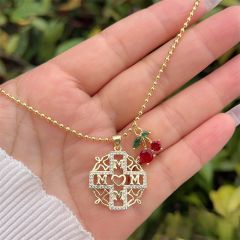 Multi-style MAMA Copper Plated 18K Gold Full Diamond Cherry Flower necklace mother's day necklace