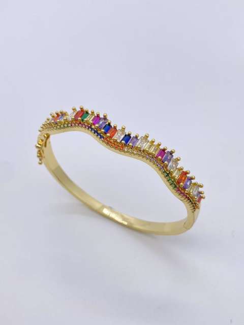 Irregular shape rainbow cubic zircon gold plated copper bangle