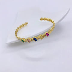 Irregular colorful cubic zircon gold plated copper cuff bangle