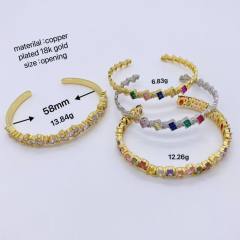 Irregular colorful cubic zircon gold plated copper cuff bangle