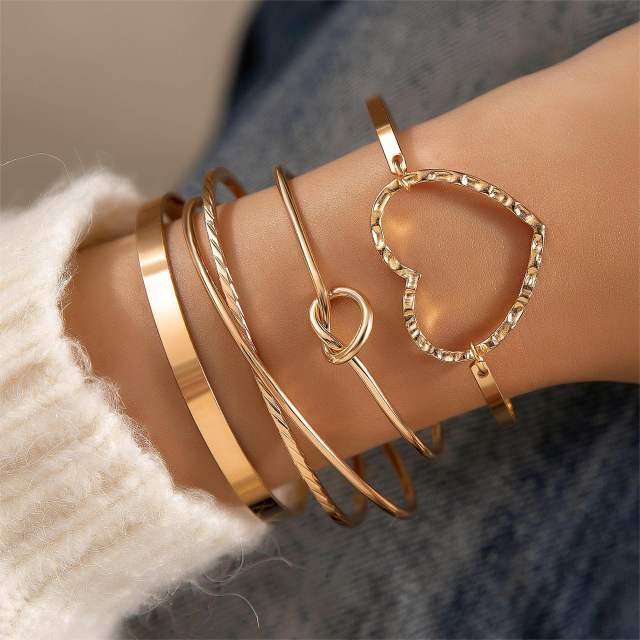 Concise gold color alloy easy match band bangle set