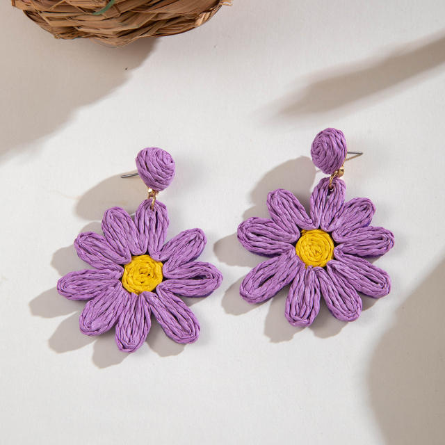 Boho colorful straw beach earrings holiday earrings flower earrings