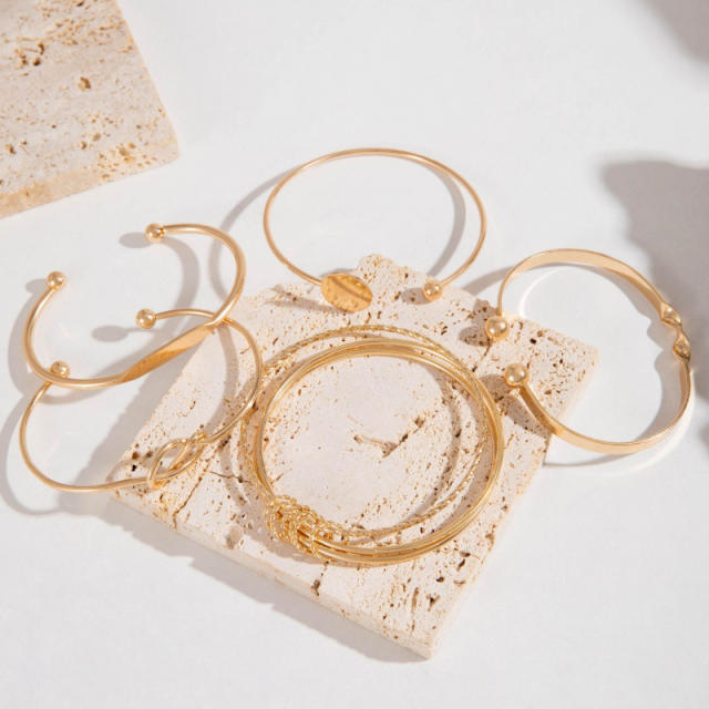 Concise gold color alloy easy match band bangle set