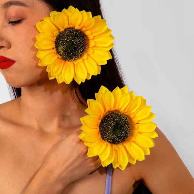 Spring summer yellow color sunflower beach holiday earrings collection