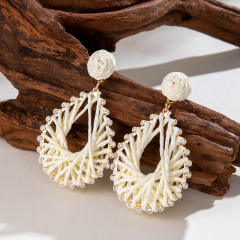 Boho colorful straw beach earrings holiday earrings flower earrings