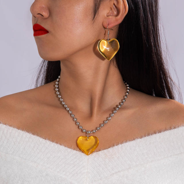 Punk trend candy color ball bead heart charm necklace
