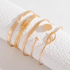 Concise gold color alloy easy match band bangle set