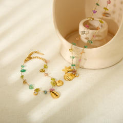 INS Wind Starfish Shell Pendant Necklace Bracelet suit Plated 18K Stainless Steel Colorful Stone Chain Bracelet Necklace