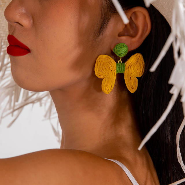 Boho colorful straw beach earrings holiday earrings flower earrings