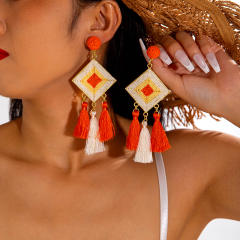 Boho colorful straw beach earrings holiday earrings flower earrings