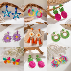 Boho colorful straw beach earrings holiday earrings flower earrings