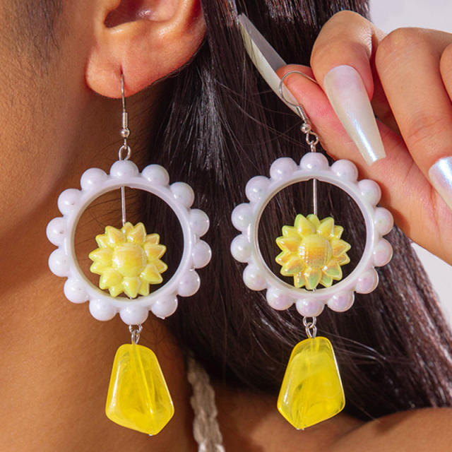 Spring summer yellow color sunflower beach holiday earrings collection