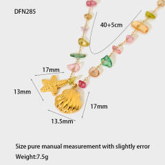 INS Wind Starfish Shell Pendant Necklace Bracelet suit Plated 18K Stainless Steel Colorful Stone Chain Bracelet Necklace