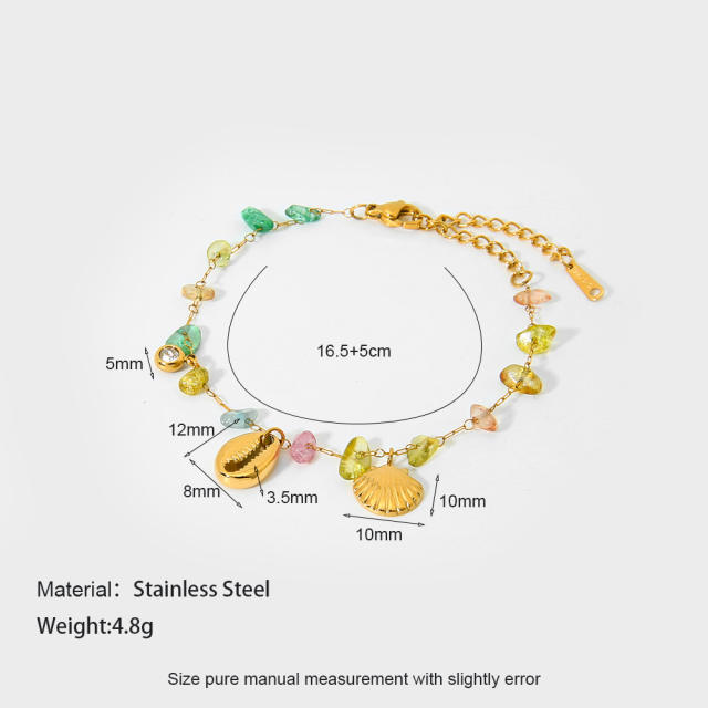 INS Wind Starfish Shell Pendant Necklace Bracelet suit Plated 18K Stainless Steel Colorful Stone Chain Bracelet Necklace