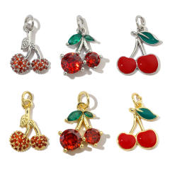 Sweet cherry fruit copper zircon pendant diy jewerly accessory charm pendant