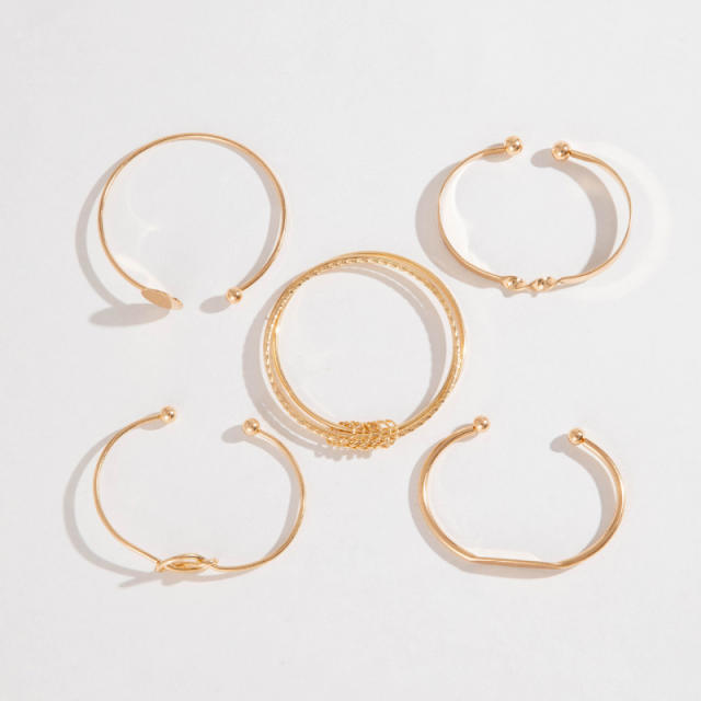 Concise gold color alloy easy match band bangle set