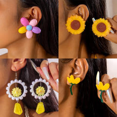 Spring summer yellow color sunflower beach holiday earrings collection