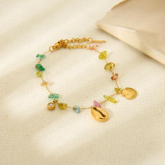 INS Wind Starfish Shell Pendant Necklace Bracelet suit Plated 18K Stainless Steel Colorful Stone Chain Bracelet Necklace