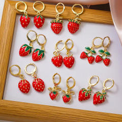Strawberry Earrings Copper Zircon Micro Set Oil Drop Earrings