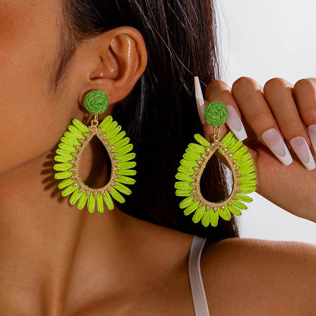 Boho colorful straw beach earrings holiday earrings flower earrings