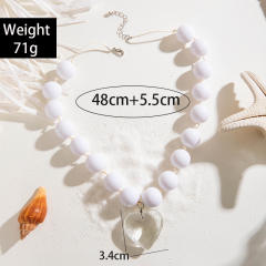 Punk trend candy color ball bead heart charm necklace