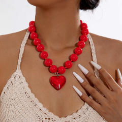 Punk trend candy color ball bead heart charm necklace