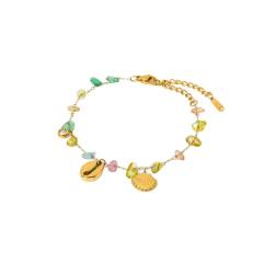 INS Wind Starfish Shell Pendant Necklace Bracelet suit Plated 18K Stainless Steel Colorful Stone Chain Bracelet Necklace