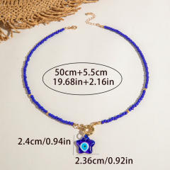 Boho blue color evil eye series clay beas layer necklace holiday necklace