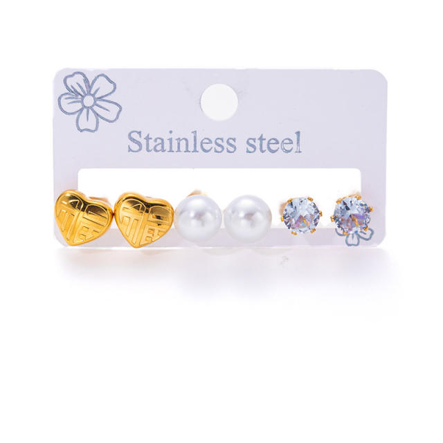 Exquisite titanium steel diamond-plated love 18k gold earrings stainless steel earrings set