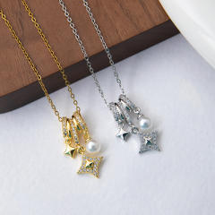 Color enamel flower Star Diamond Pendant stainless steel chain necklace dainty necklace