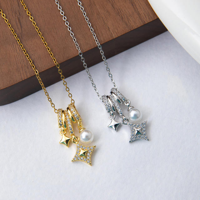 Color enamel flower Star Diamond Pendant stainless steel chain necklace dainty necklace