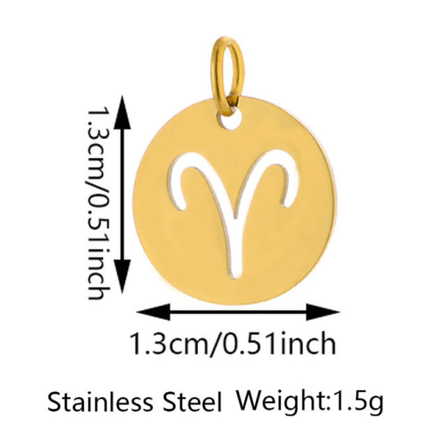 Round hollow 12 zodiac round pendant stainless steel gold plated pendant diy  jewelry