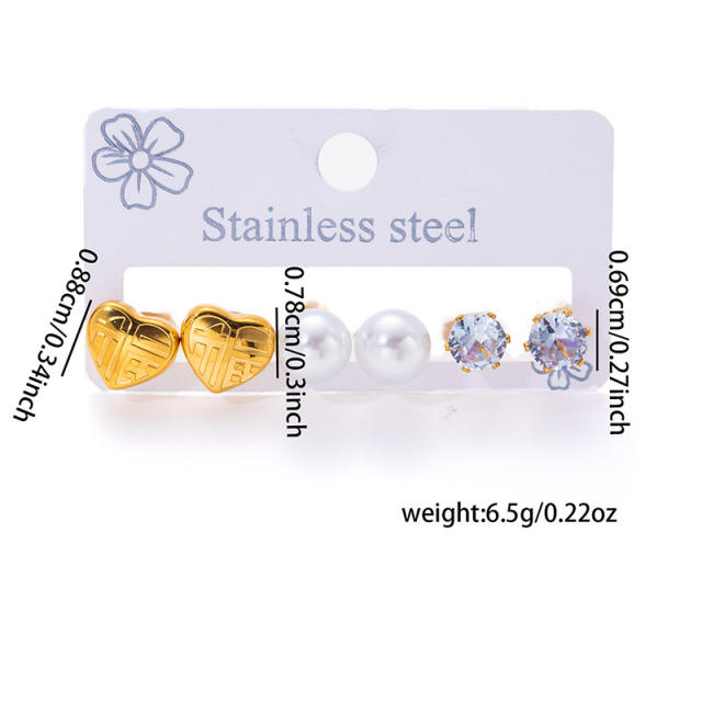 Exquisite titanium steel diamond-plated love 18k gold earrings stainless steel earrings set