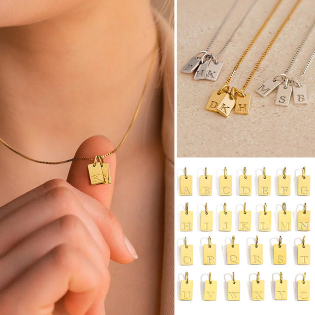 DIY jewelry accessory block pendant with initial letter stainless steel pendant