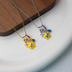 Color enamel flower Star Diamond Pendant stainless steel chain necklace dainty necklace