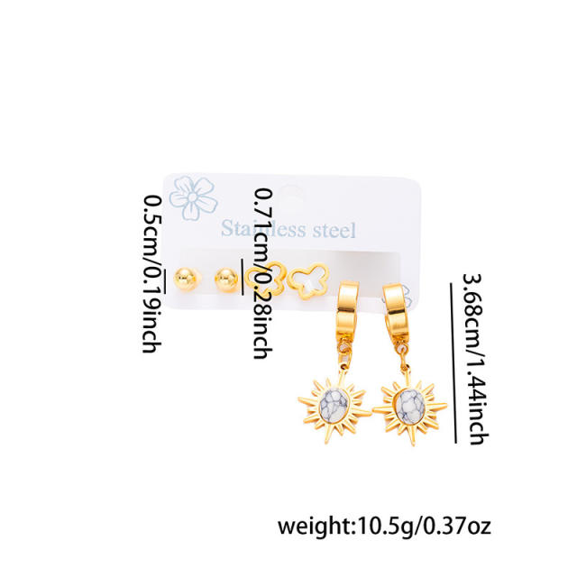 Vintage sunflower personality natural stone sttement earrings set