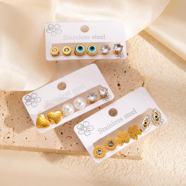 Exquisite titanium steel diamond-plated love 18k gold earrings stainless steel earrings set