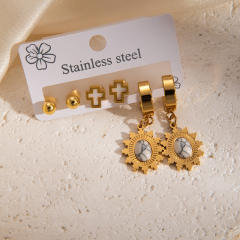 Vintage sunflower personality natural stone sttement earrings set