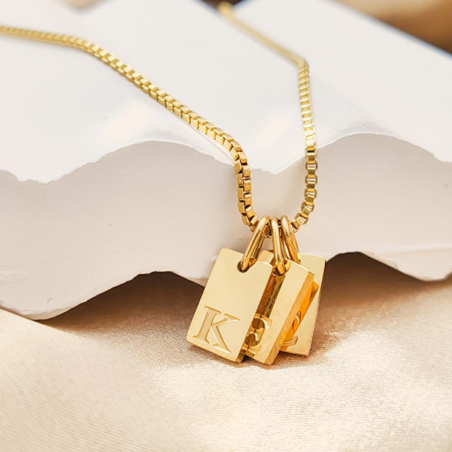 DIY jewelry accessory block pendant with initial letter stainless steel pendant