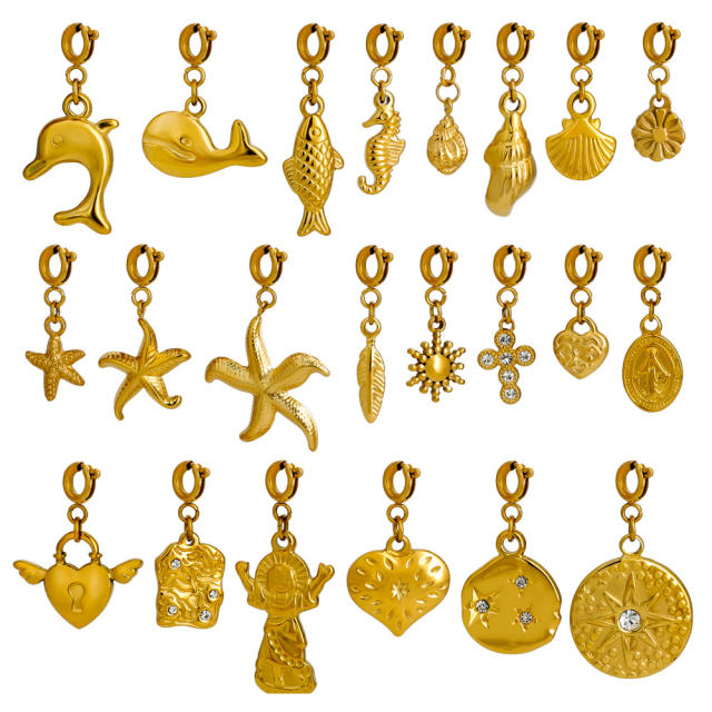 Stainless Steel Marine Life Starfish Shell Conch Love Cross DIY Pendant Single Pendant Necklace Accessories