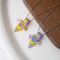 Color enamel flower Star Diamond Pendant stainless steel chain necklace dainty necklace