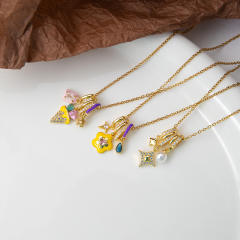 Color enamel flower Star Diamond Pendant stainless steel chain necklace dainty necklace