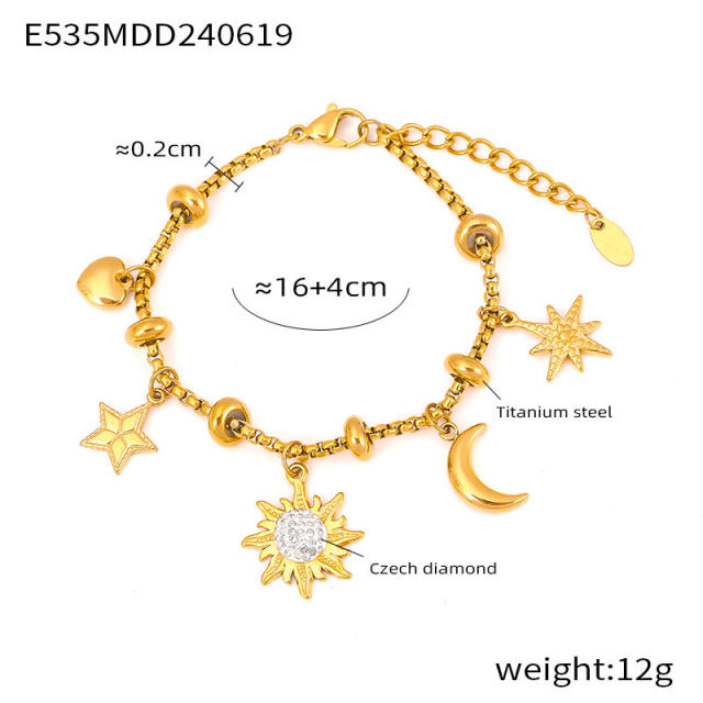 Hot diamond heart cross sunflower titanium steel plated 18k gold charm bracelet stainless steel bracelet